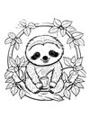 Cute Sloth In Forest Coloring Page For Kids Royalty Free Stock Photo