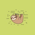 Cute Sloth Hanging on a Branch Illustration on Light Green Background Royalty Free Stock Photo