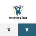 Cute Sloth Hanging Tree Branch Jungle Nature Logo Royalty Free Stock Photo