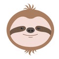 Cute sloth head, smiling face for icon or logo. Vector flat cartoon illustration Royalty Free Stock Photo