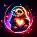 Cute Sloth hugging heart Cute panda holds a heart in his hands. Vector illustration. AI Generated