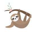 Cute sloth icon flat, cartoon style. Vector illustration