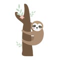 Cute sloth icon flat, cartoon style. Vector illustration