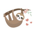 Cute sloth icon flat, cartoon style. Vector illustration