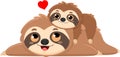 Cute Sloth Mom And Baby Cartoon Characters