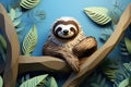 cute sloth paper art AI generated Royalty Free Stock Photo