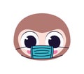cute sloth with safety mask on a white background Royalty Free Stock Photo
