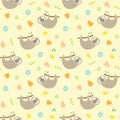 Cute Sloth Seamless Pattern, Cartoon Hand Drawn Animal Doodles Vector Illustration Background Royalty Free Stock Photo