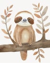 Cute Sloth on a Tree Branch Royalty Free Stock Photo