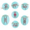 Cute sloth vector illustrations Royalty Free Stock Photo