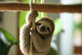 Cute sloth on a vine in the forest