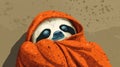 Cute Sloth Wrapped in an Orange Blanket Royalty Free Stock Photo