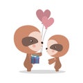 Cute sloths cartoons with gift vector design