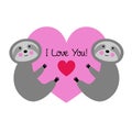 Cute sloths with pink valentine heart