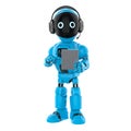 Cute and small artificial intelligence personal assistant robot with digital tablet isolated Royalty Free Stock Photo