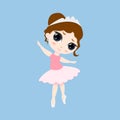 Cute small ballerina dancing. Ballerina girl in pink tutu dress. Beautiful kid flat cartoon vector illustration isolated on blue Royalty Free Stock Photo