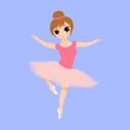 Cute small ballerina dancing. Ballerina girl in pink tutu dress. Beautiful kid flat cartoon vector illustration isolated on blue Royalty Free Stock Photo