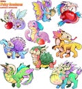 Small, cartoon, garden dragons, set of funny images Royalty Free Stock Photo