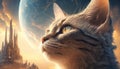 Cute Small Cat looking sky with fantasy sky background Royalty Free Stock Photo