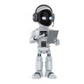 Cute and small artificial intelligence personal assistant robot with digital tablet isolated Royalty Free Stock Photo