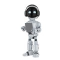 Cute and small artificial intelligence personal assistant robot with digital tablet isolated Royalty Free Stock Photo