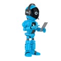 Cute and small artificial intelligence personal assistant robot with digital tablet isolated Royalty Free Stock Photo