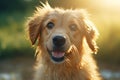 Cute small happy smiling wet muzzle Yorkshire Terrier dog enjoying looking up walk rain outside. Funny pet portrait