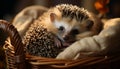 Cute small hedgehog, fluffy fur, sleeping peacefully in autumn forest generated by AI Royalty Free Stock Photo