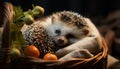 Cute small hedgehog looking alert in fluffy autumn forest generated by AI Royalty Free Stock Photo