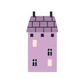 Cute small house in Scandinavian style. Cozy sweet nordic home of old town. Little building exterior with lights in