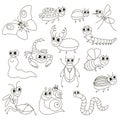 Cute small insects set, the big page to be colored, simple education game for kids.