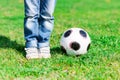 Cute small male child playing football game Royalty Free Stock Photo