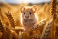 Close up of cute small mouse in cornfield