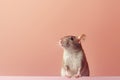 Cute small mouse on pastel colored background