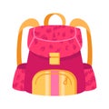 Cute small pink and yellow child backpack on white background