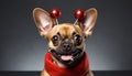 Cute small puppy in costume, looking at camera, playful generated by AI