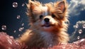 Cute small puppy, fluffy fur, playful terrier, looking at camera generated by AI