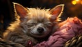 Cute small puppy, fluffy fur, playful terrier, sleeping indoors generated by AI