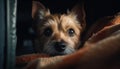 Cute small terrier puppy lying on bed generated by AI