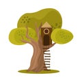 Cute small treehouse with one window and stairs. Vector illustration in flat cartoon style Royalty Free Stock Photo