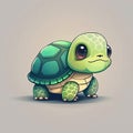 Adorable little green turtle, cartoon illustration.