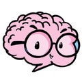 Cute smart brain with glasses on a cheerful face