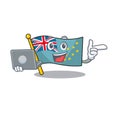 Cute and smart flag tuvalu Scroll working with laptop