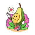 Cute Smile Avocado with Love Cartoon. Fruit Vector Icon Illustration, Isolated on White Background Royalty Free Stock Photo