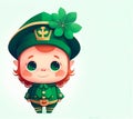 Cute smile baby Leprechaun, st patricks card, ai generation