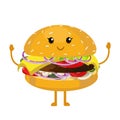 Cute smile burger waving hands