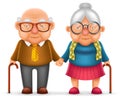 Cute Smile Happy Elderly Couple Old Man Love Woman Grandfather Grandmother 3d Realistic Cartoon Family Character Design