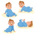 Cute smile little baby boy in blue pajama Royalty Free Stock Photo