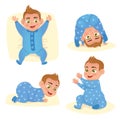 Cute smile little baby boy in blue pajama Royalty Free Stock Photo