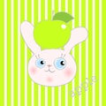 Cute smiley rabbit with green apple